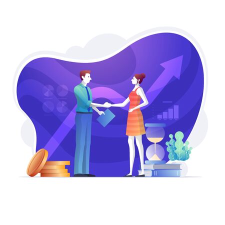When the meeting is over, business people shake hands. Business deal concept vector illustrationのイラスト素材