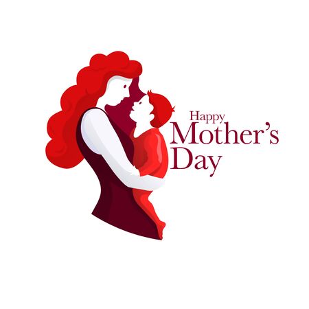 Happy Mother's Day celebration. Mom is hugging her child with a lot of love and tenderness. Mother and baby's beautiful silhouette on white background.のイラスト素材
