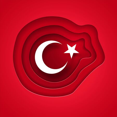 Vector illustration of Turkish flag. Flag of Turkey. Cutting paper style vector illustrationのイラスト素材