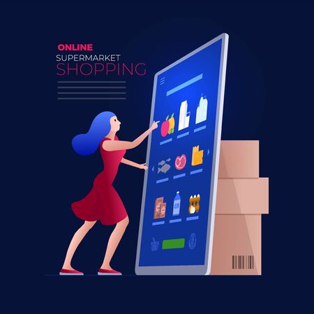 Online shopping on smart phone, digital tablet or laptop. E-commerce concept vector illustration. Stay at home and shop online.のイラスト素材