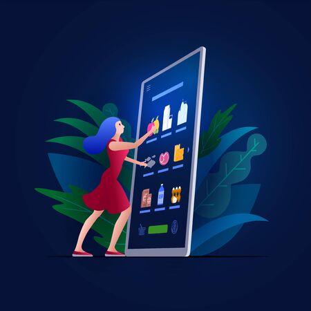 Online shopping on smart phone, digital tablet or laptop. E-commerce concept vector illustration. Stay at home and shop online.のイラスト素材
