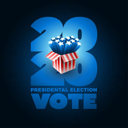 Exploding American stars. Vote 2020 in USA. Typographic vector design. USA debate of president voting. Election voting design. Political election campaign.のイラスト素材