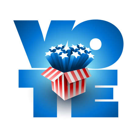 Exploding American stars. Vote 2020 in USA. Typographic vector design. USA debate of president voting. Election voting design. Political election campaign.のイラスト素材