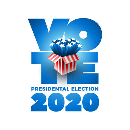 Exploding American stars. Vote 2020 in USA. Typographic vector design. USA debate of president voting. Election voting design. Political election campaign.のイラスト素材