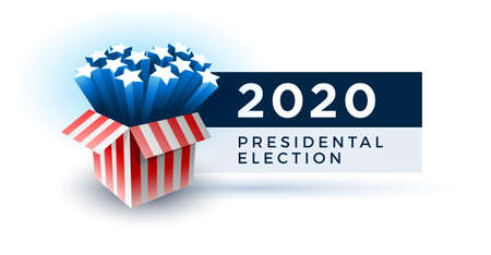 Exploding American stars. Vote 2020 in USA. Typographic vector design. USA debate of president voting. Election voting design. Political election campaign.のイラスト素材