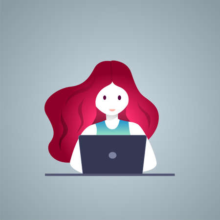Online education, self learning concept vector illustration. Student studying with laptop.のイラスト素材