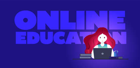 Online education, self learning concept vector illustration. Student studying with laptop.のイラスト素材