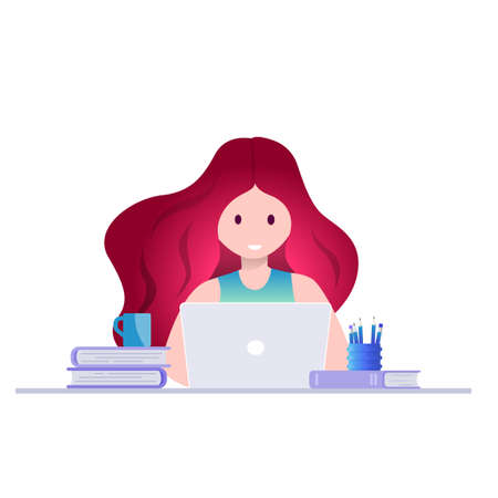 Online education, self learning concept vector illustration. Student studying with laptop.のイラスト素材