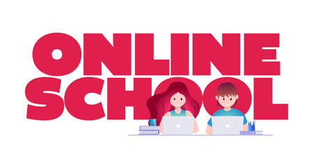 Online education, self learning concept vector illustration. Students are studying with laptop.のイラスト素材