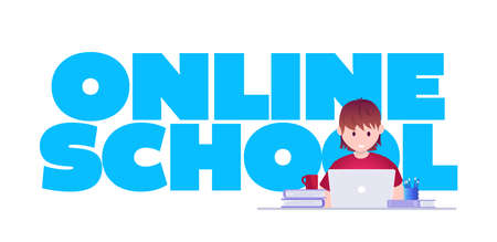 Online education, self learning concept vector illustration. Student studying with laptop.のイラスト素材