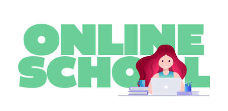 Online education, self learning concept vector illustration. Student studying with laptop.のイラスト素材