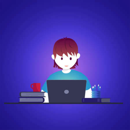 Online education, self learning concept vector illustration. Student studying with laptop.のイラスト素材