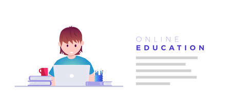 Online education, self learning concept vector illustration. Students are studying with laptop.のイラスト素材