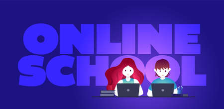 Online education, self learning concept vector illustration. Students are studying with laptop.のイラスト素材