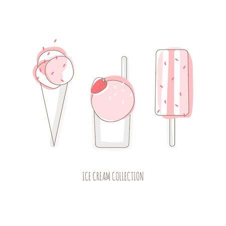 Strawberry ice cream vector illustration. Card, invitation, poster.のイラスト素材