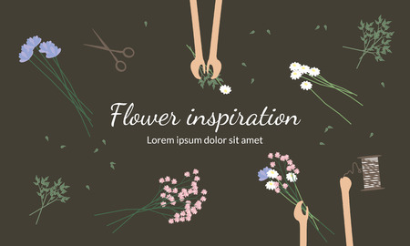 Florists create flower bouquets. Flower shop concept.のイラスト素材