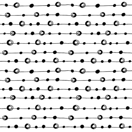 Abstract black and white hand drawn pattern. Polka dot and lines.のイラスト素材