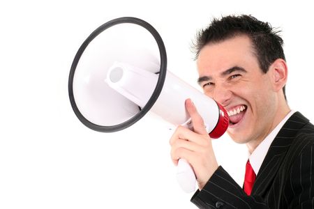 Businessman Shouting Through Megaphoneの写真素材