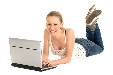Young woman using laptopの写真素材