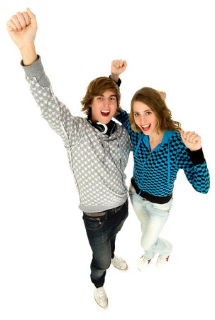 Couple with arms raisedの写真素材
