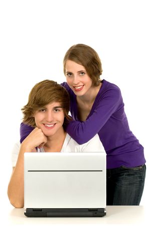 Happy couple with laptopの写真素材