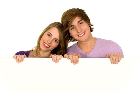 Couple holding blank signの写真素材