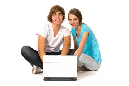 Couple using laptopの写真素材