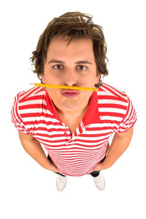 Man with pencil under his noseの写真素材