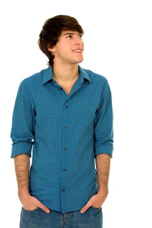 Young man looking upの写真素材
