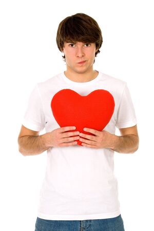 Young man holding heartの写真素材