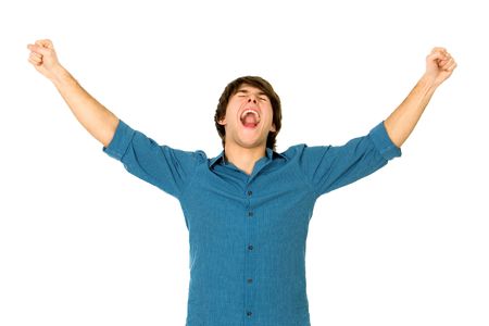 Man with arms raisedの写真素材