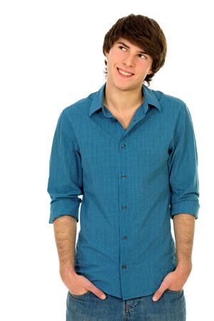 Young man looking up の写真素材