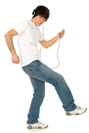 Young guy with mp3 playerの写真素材