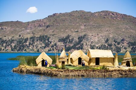 Uros Floating Islands, Lake Titicaca, Peruの写真素材