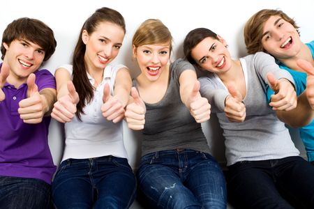 Friends with thumbs upの写真素材