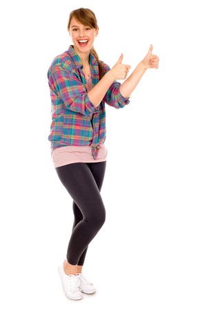 Girl showing thumbs upの写真素材
