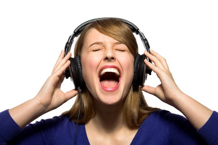 Girl with headphonesの写真素材