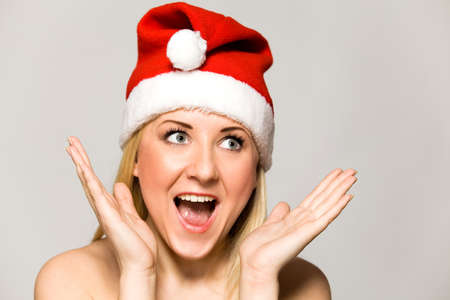 Woman in Santa hatの写真素材