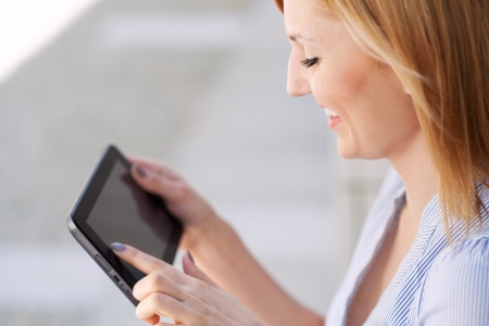 Businesswoman using digital tabletの写真素材