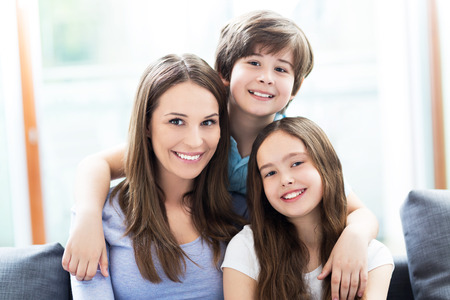 Mother with two childrenの写真素材