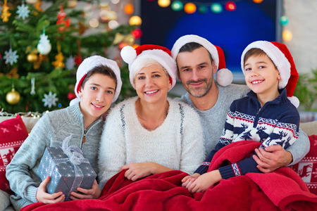 Smiling family at Christmas