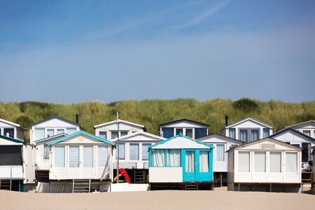 Beach houses at IJmuiden Beach, Hollandの写真素材