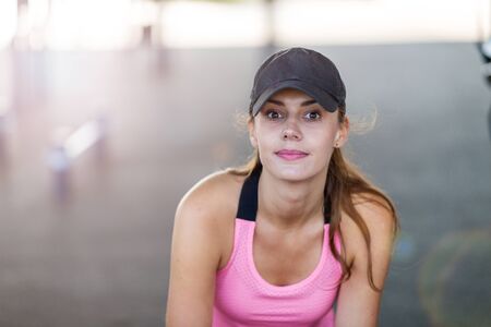Female runner in a urban city areaの写真素材