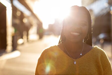 Afro american woman in an urban city area