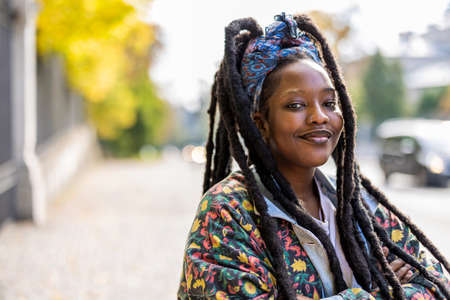 Portrait of confident young woman outdoorsの写真素材
