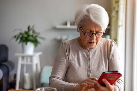 Portrait of senior woman using smartphone at home
