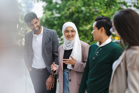 Multi-ethnic group of young business people outdoors in the cityの写真素材