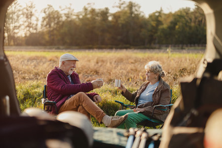 Senior couple on a road tripの写真素材