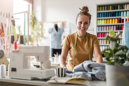 Portrait of a young female fashion designer working at her studio.の写真素材
