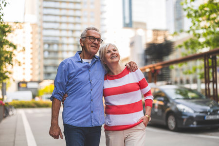 Senior couple in love walking in the city. Elderly people concept.の写真素材